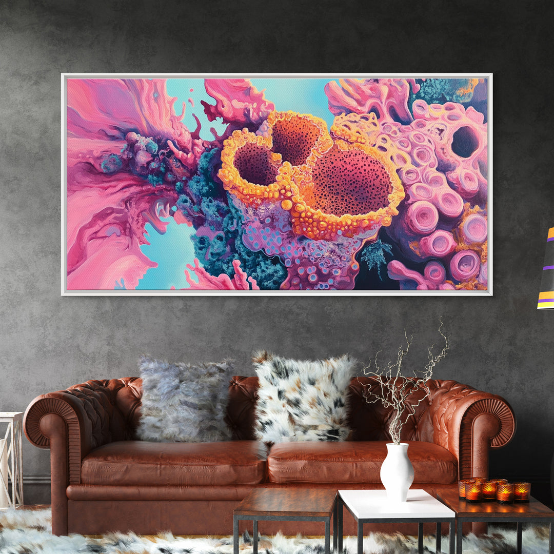 Abstract Coral, pink abstract art, ocean painting, marine life art, contemporary art, blue and green wall art, Canvas Print