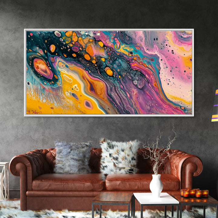 Abstract Galaxy, blotter art, cosmic painting, psychedelic art, vibrant colors, wabi sabi art, contemporary art, Framed Canvas Print