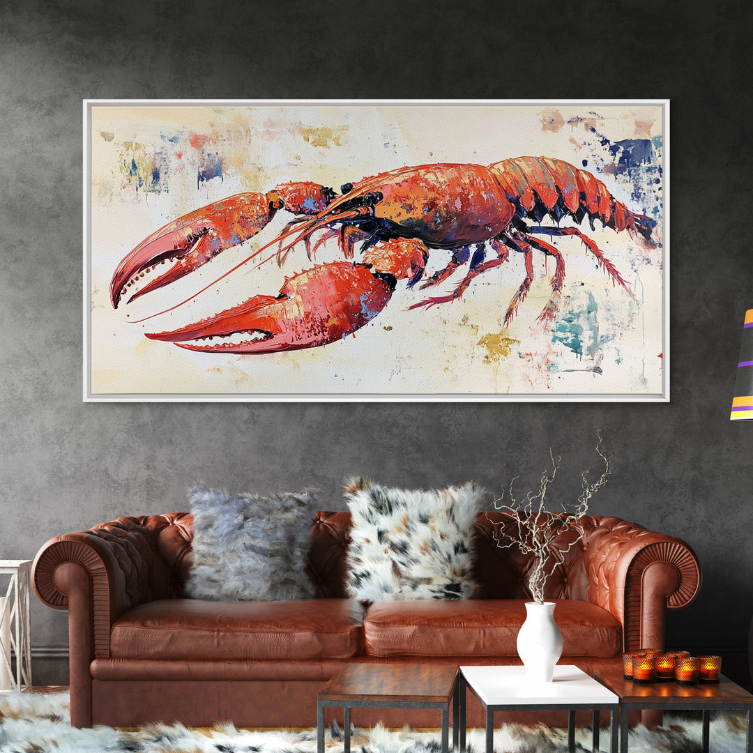 Crayfish Painting, Seafood Art, Rustic Wall Art, Coastal Kitchen Decor, Fishing Art, Nautical Decor, Long Narrow Wall Art, Canvas Print