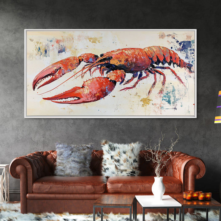 Crayfish Painting, Seafood Art, Rustic Wall Art, Coastal Kitchen Decor, Fishing Art, Nautical Decor, Long Narrow Wall Art, Canvas Print