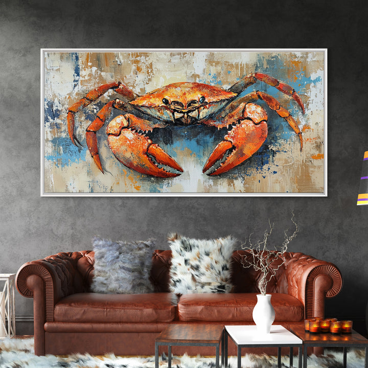 Crab Painting, Coastal Kitchen Art, Nautical Wall Art, Rustic Decor, Seafood Art, Maritime Art, Gift Idea for Him, Framed Canvas Print