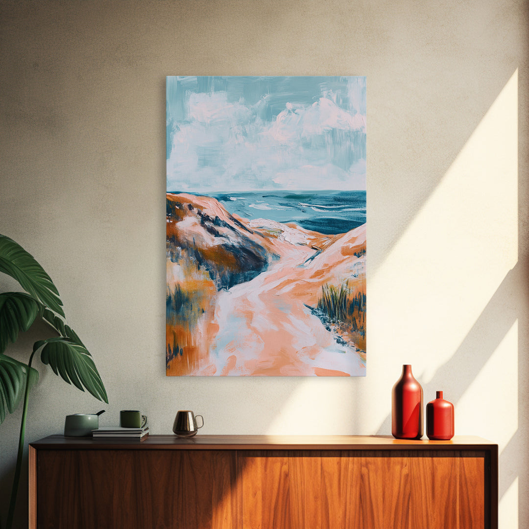 Coastal Landscape Art, Seascape Painting, Beach Dunes Art, Ocean View, Nautical Decor, Coastal Decor, Framed Canvas Print