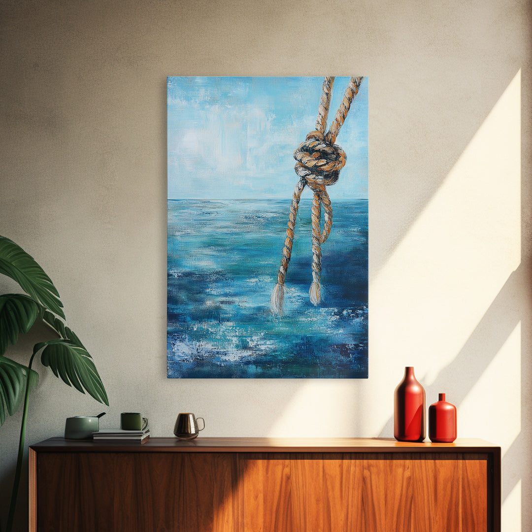 Nautical Rope Art, Coastal Decor, Ocean Inspired Painting, Maritime Wall Art, Blue and Green Wall Art, Canvas Print