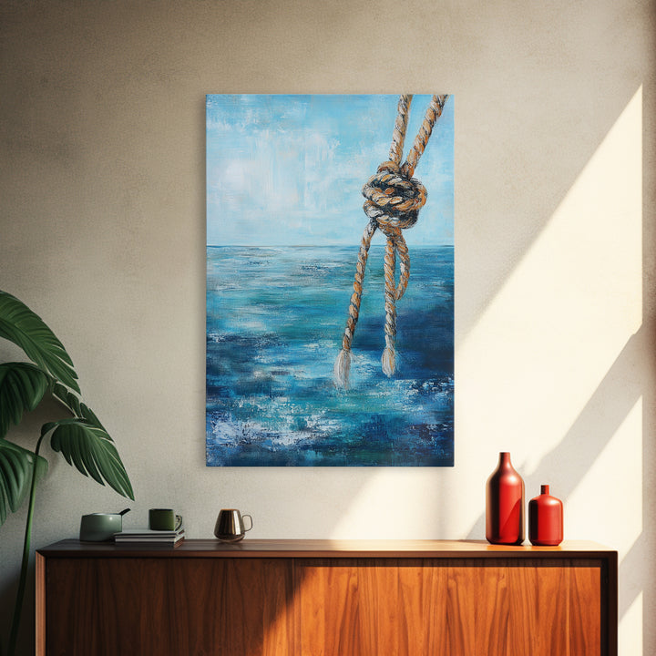 Nautical Rope Art, Coastal Decor, Ocean Inspired Painting, Maritime Wall Art, Blue and Green Wall Art, Canvas Print