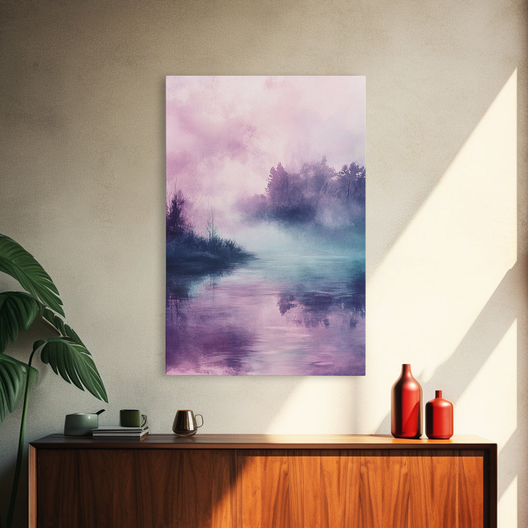 Pink Fog, moody art, landscape painting, light pink wall art, ethereal decor, minimalist art, framed canvas print, wabi sabi art
