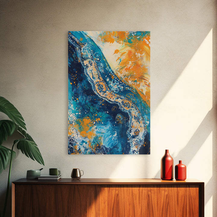 Abstract Ocean, Coastal Landscape Art, Blue and Green Wall Art, Teal Wall Art, Nautical Decor, Framed Canvas Print, Gift Idea