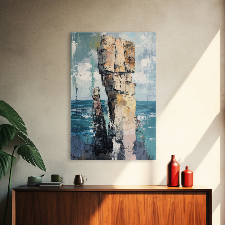 Coastal Rock Formation, Ireland Painting, Seascape Wall Art, Ocean Landscape, Nautical Decor, Framed Canvas Print, Living Room Art