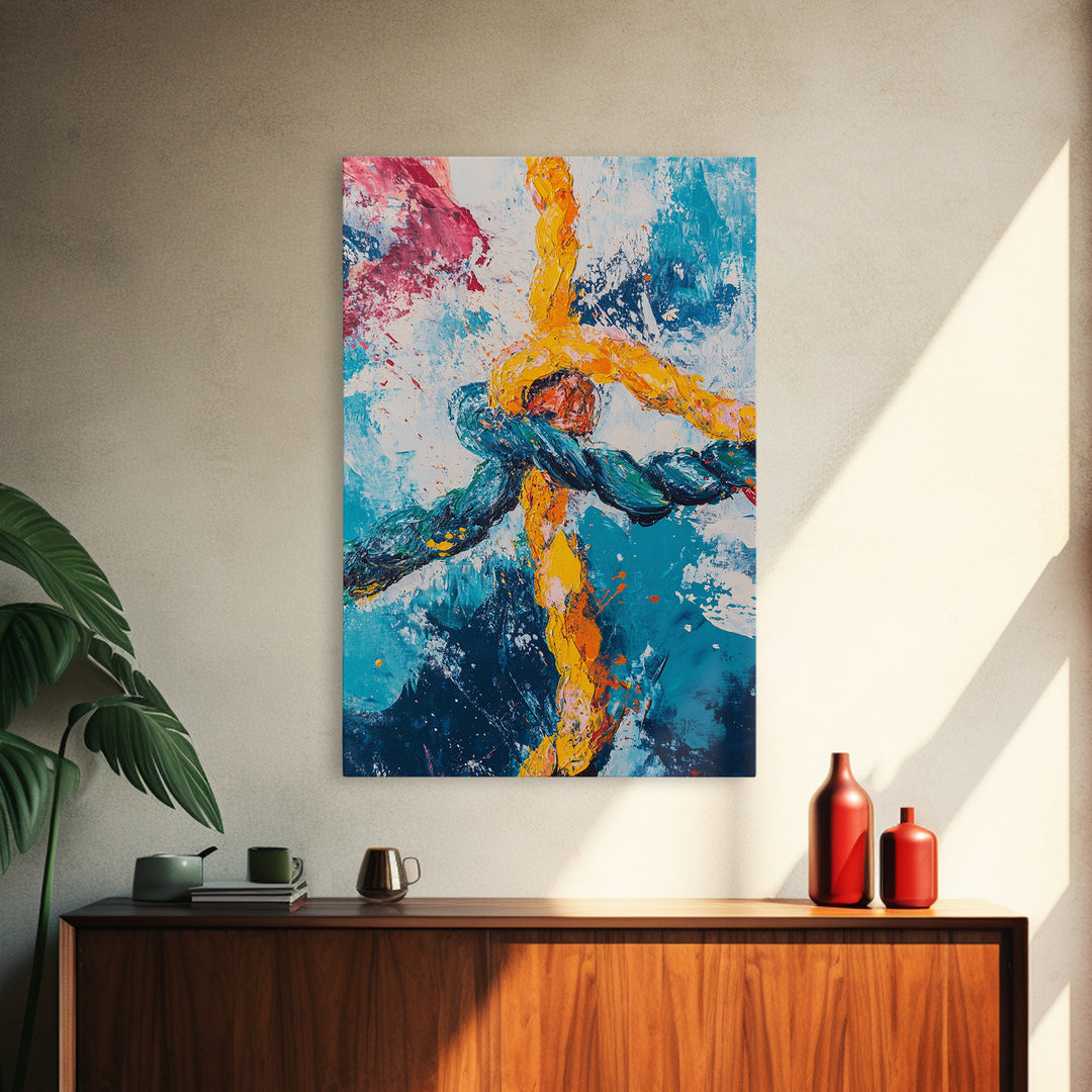 Rope, Knot, Abstract, Framed Canvas Print, nautical decor, coastal wall art, blue and green wall art, moody art, geometric wall art