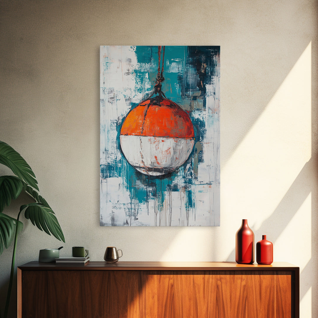 Nautical Buoy, nautical wall art, coastal decor, rustic wall art, gift idea, ocean painting, Framed Canvas Print, above bed wall art