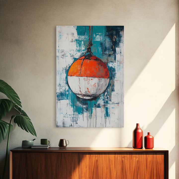 Nautical Buoy, nautical wall art, coastal decor, rustic wall art, gift idea, ocean painting, Framed Canvas Print, above bed wall art