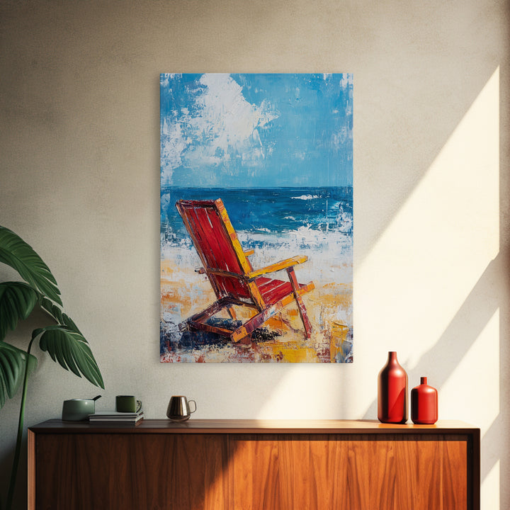 Beach Chair, Coastal Decor, Nautical Painting, Seascape Art, Ocean Wall Art, Coastal Landscape Art, Canvas Print, Gift Idea