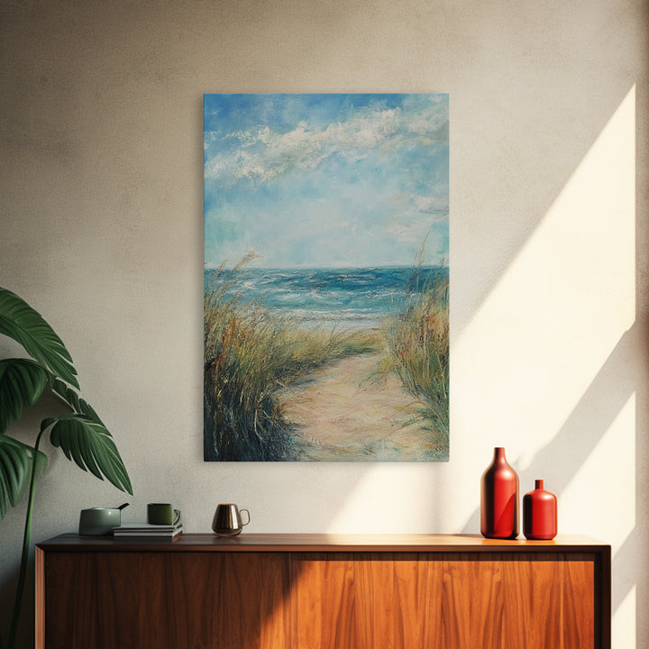 Beach Path, Coastal Decor, Nautical Wall Art, Seascape Painting, Canvas Print, Rustic Art, Above Bed Wall Art, Minimalist Art