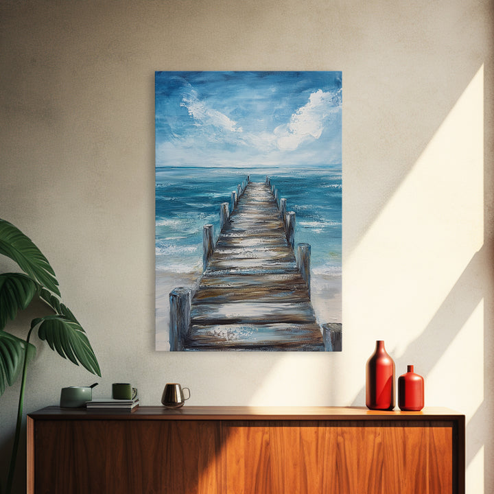 Ocean Dock Painting, Nautical Wall Art, Coastal Landscape Art, Seascape Painting, Canvas Print, Rustic Decor, Bedroom Art, Minimalist Art
