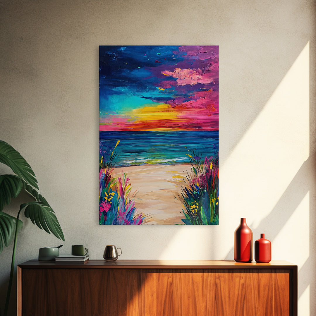 Colorful Sunset, coastal painting, seascape painting, pink orange wall art, Canvas Print, coastal cowgirl wall art, above bed wall art