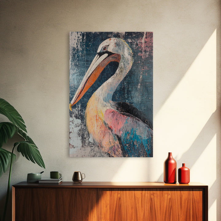 Pelican Portrait, bird art, coastal decor, nautical wall art, beach house painting, wildlife painting, rustic art, canvas print