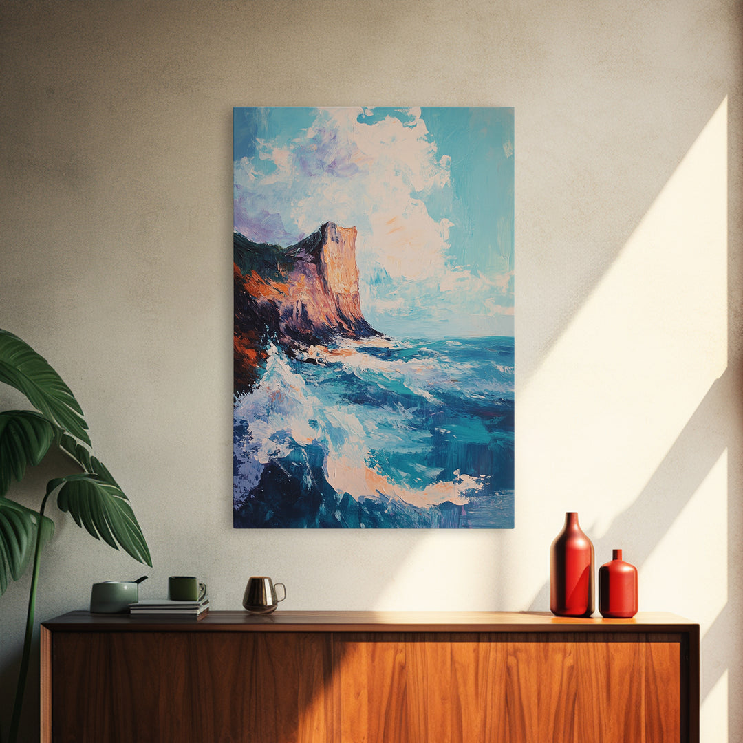 Coastal Cliffs, Seascape Painting, Ocean Waves, Canvas Print, Nautical Wall Art, Coastal Decor, Beach Art, Living Room Art
