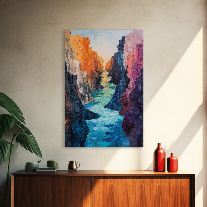 Canyon River, Southwest Wall Art, Canvas Print, Landscape Painting, Rustic Decor, Adventure Art, Moody Art, Tall Narrow Art