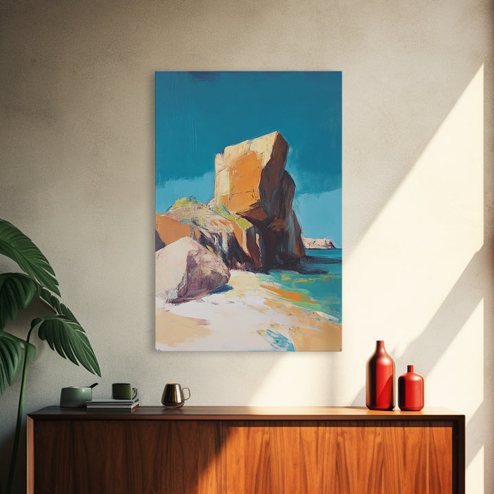 Coastal Rock, Seascape Painting, Canvas Print, Nautical Wall Art, Coastal Decor, Beach Art, Ocean Landscape, Gift Idea, Living Room Art