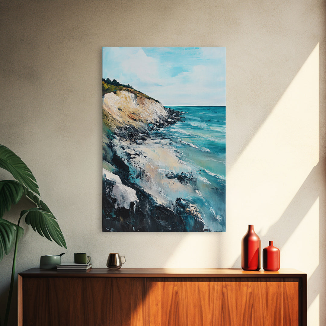 Cliffside View, Ocean Painting, Canvas Print, Coastal Wall Art, Nautical Decor, Seascape Art, Rustic Art, Gift Idea, Above Bed Art