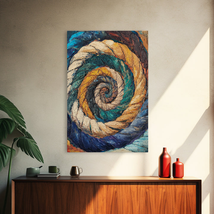 Nautical Spiral, Abstract Ocean Art, Canvas Print, Coastal Wall Art, Moody Art, Geometric Painting, Living Room Art, Gift Idea