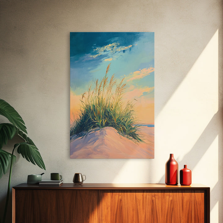 Beach Dune Painting, Coastal Landscape Art, Nautical Wall Art, Nature Wall Decor, Wabi Sabi Art, Framed Canvas Print, Bedroom Wall Art