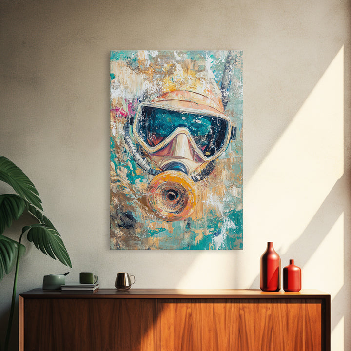Diver Mask Artwork Canvas Print Scuba Diving Art, Nautical Wall Decor, Ocean Explorer Painting, Coastal Adventure Wall Art