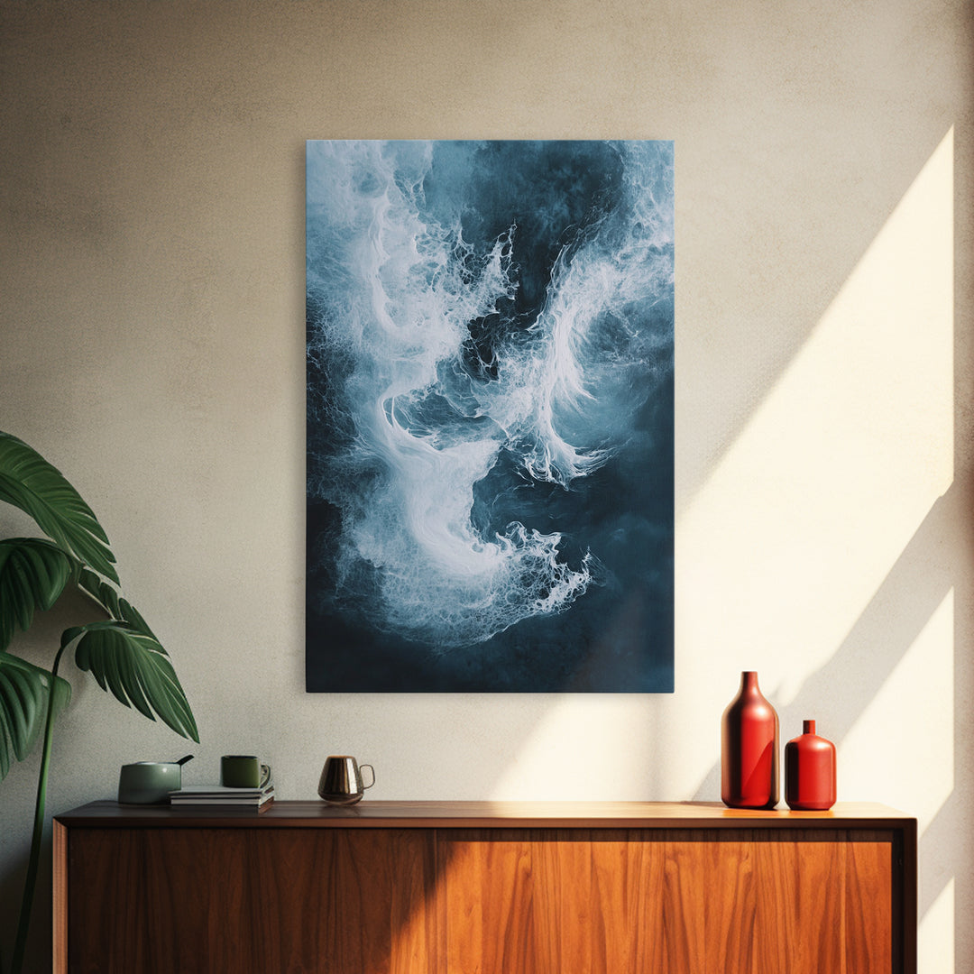 Abstract Ocean Mist Canvas Print | Modern Blue Wall Art | Fluid Painting | Minimalist Coastal Decor | Large Statement Artwork