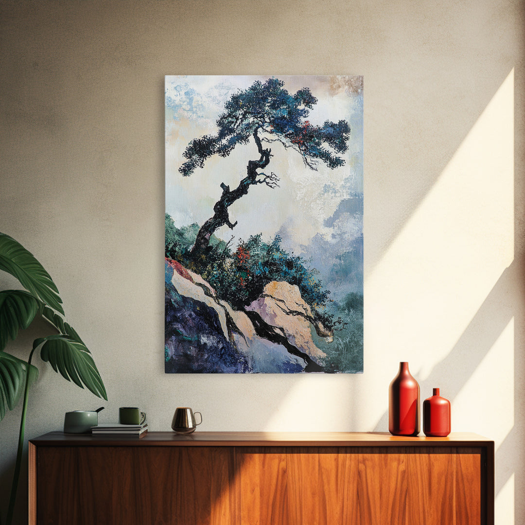 Bonsai Tree Canvas Print Japanese Zen Wall Art Serene Landscape Painting Minimalist Nature Decor Tranquil Home Aesthetic Meditative Artwork