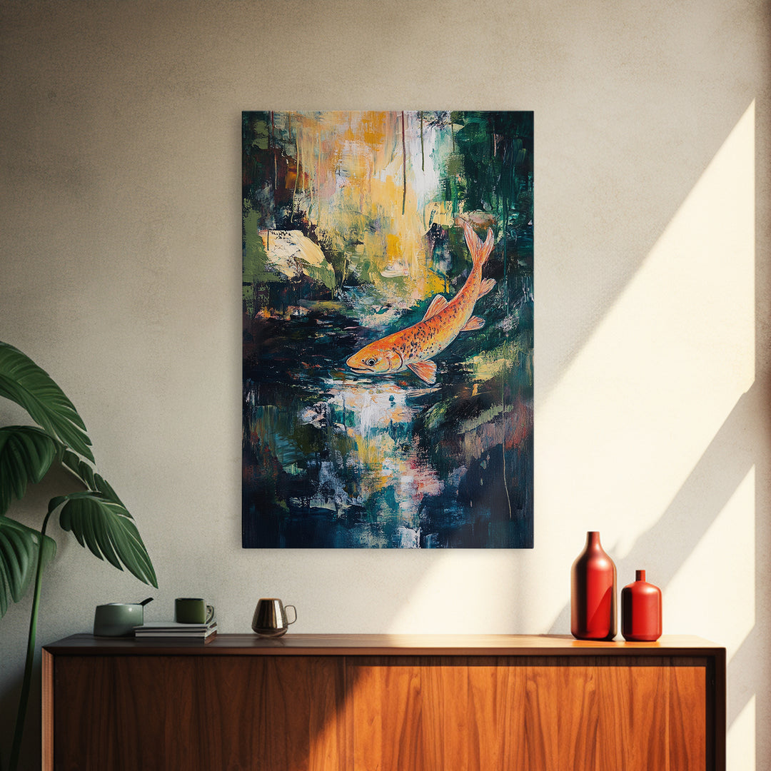 Abstract Koi Fish Painting Canvas Print Vibrant Water Art Modern Home Decor Zen Wall Art Office Nature Art Gift Meditation Artwork