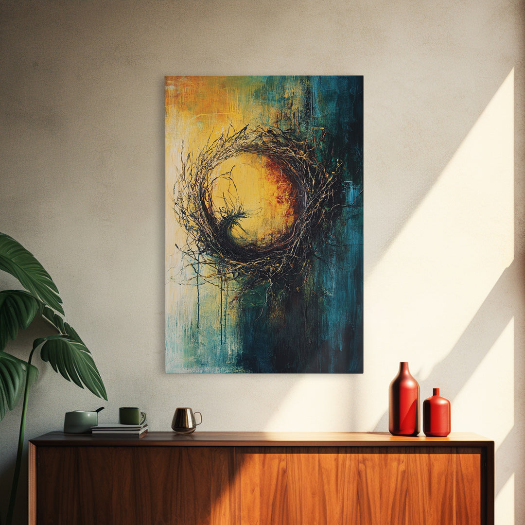 Rustic Bird Nest Canvas Print Minimalist Nature Wall Art Farmhouse Home Decor Moody Artwork Cozy Living Room Art Gift Under 50