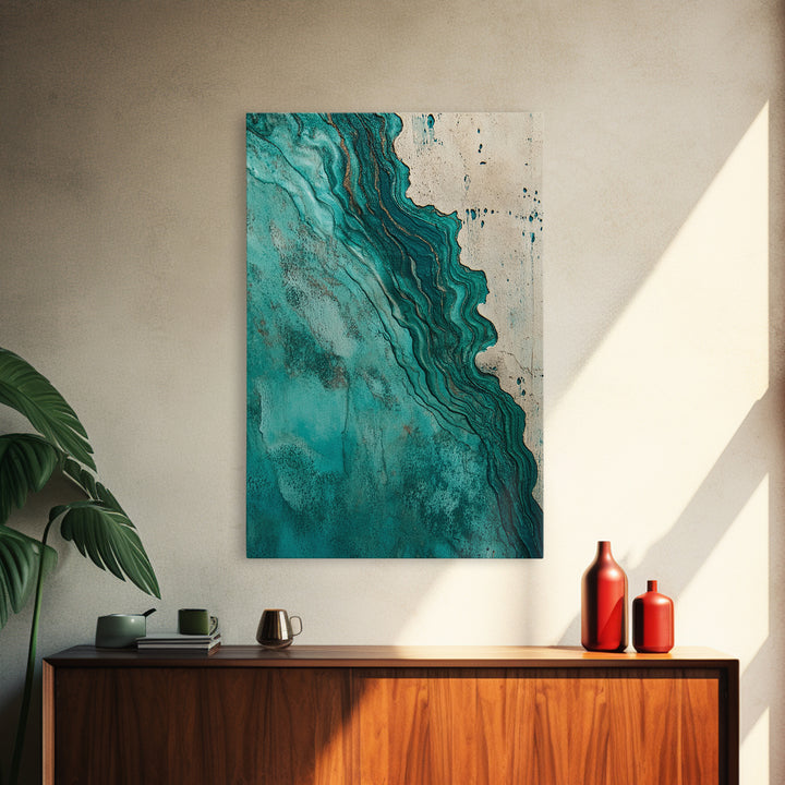 Abstract Turquoise Waves Canvas Print | Modern Wall Art | Fluid Acrylic Painting | Contemporary Home Decor | Office Art