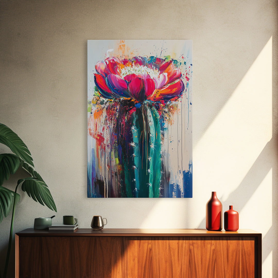 Cactus Flower, Botanical Prints, Southwest Wall Art, Boho Art, Moody Art, Rustic Wall Art, Living Room Art, Canvas Print