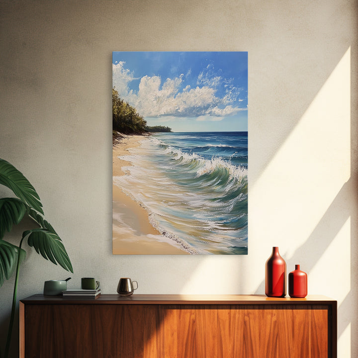 Beach Waves, Coastal Landscape Art, Nautical Wall Art, Above Bed Wall Art, Nautical Decor, Extra Wide Art, Framed Canvas Print