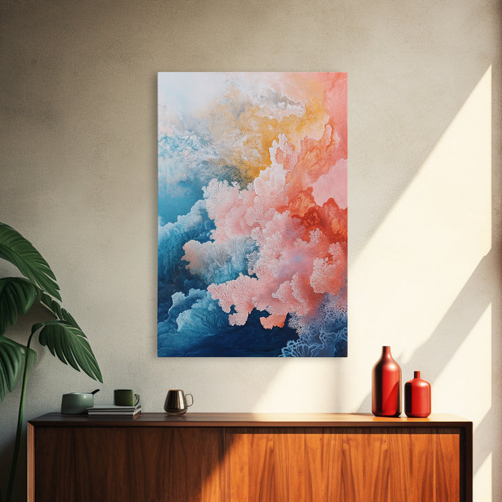 Coral Abstract, coastal landscape art, pink abstract art, botanical prints, nautical wall art, Framed Canvas Print, ocean-inspired decor
