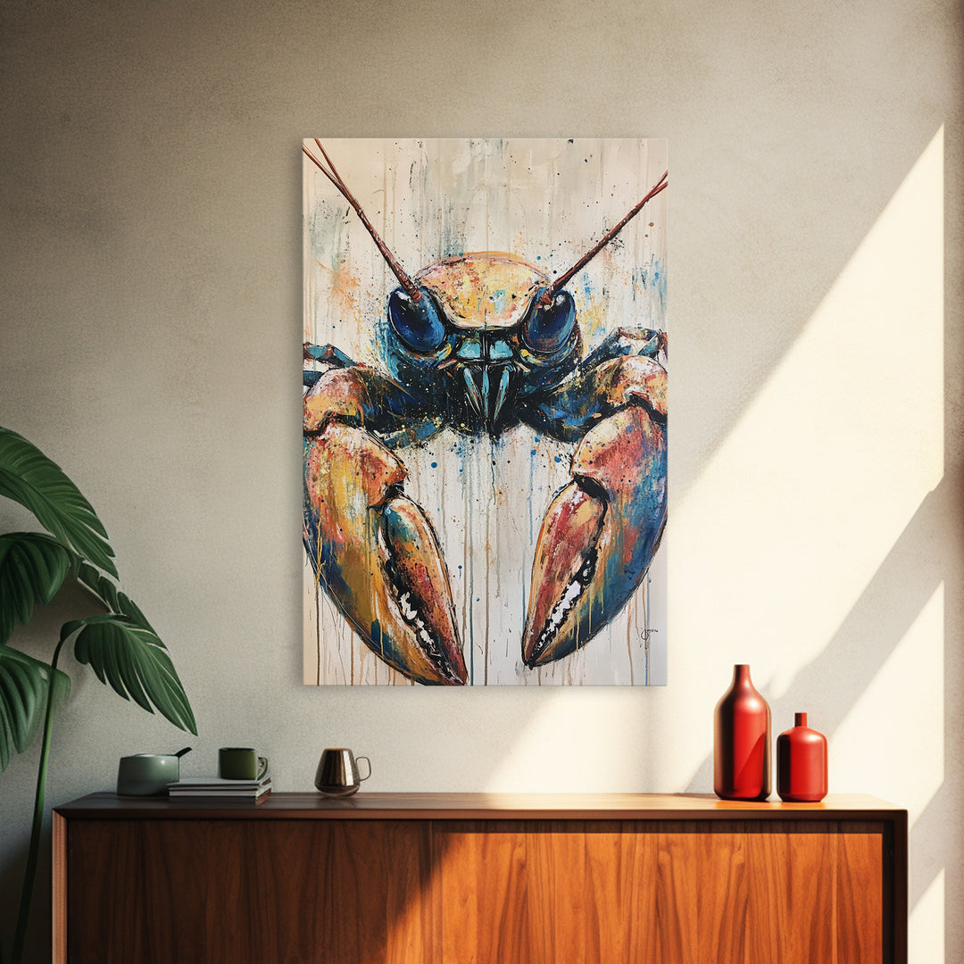 crayfish painting, rustic wall art, framed canvas print, coastal decor, nautical wall art, Maine oil painting, farmhouse art