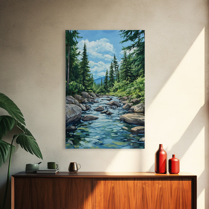 pine tree art, landscape painting, framed canvas print, mountain painting, rustic wall art, above couch art, farmhouse art
