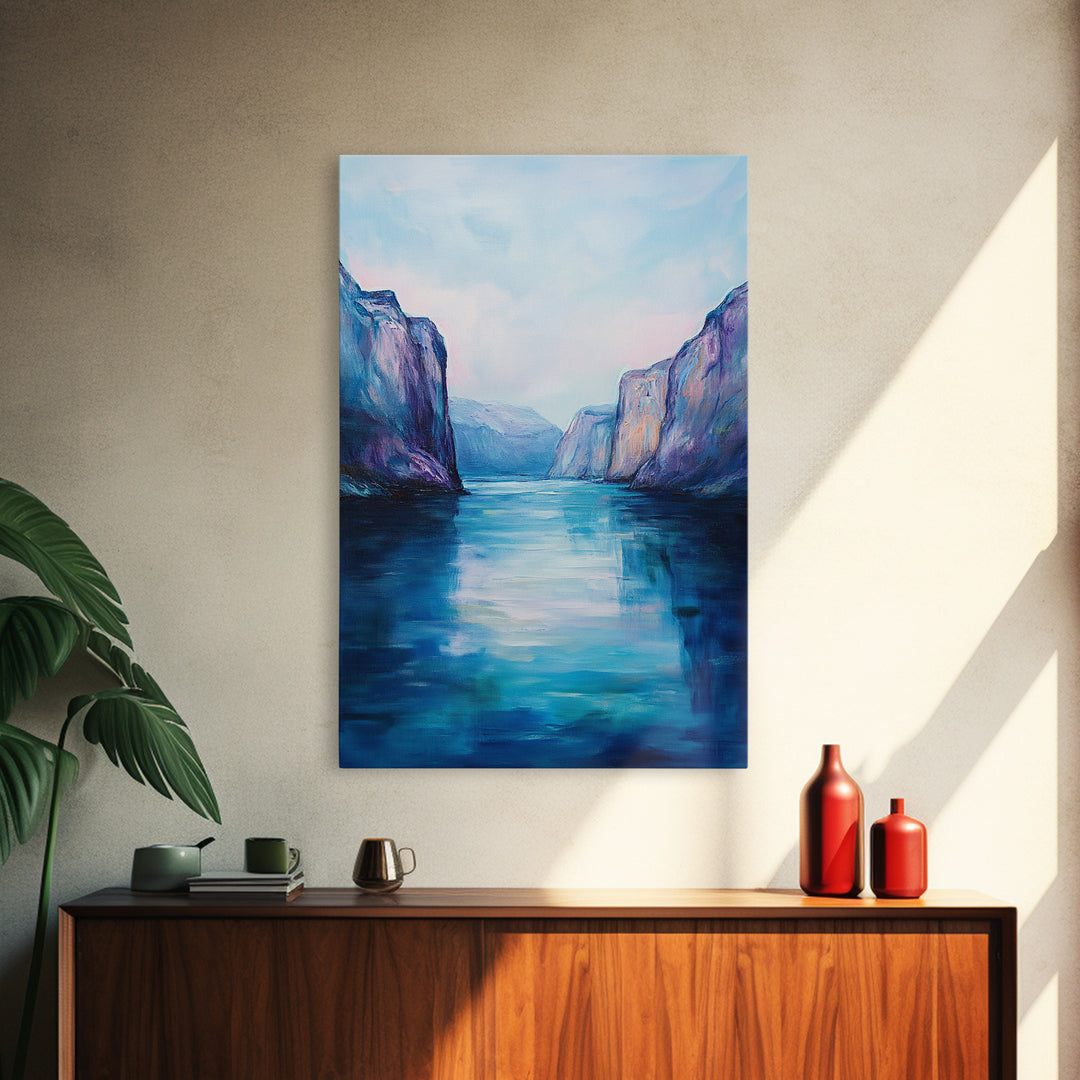 coastal landscape art, framed canvas print, nautical painting, seascape painting, blue and green wall art, ocean painting, gift idea