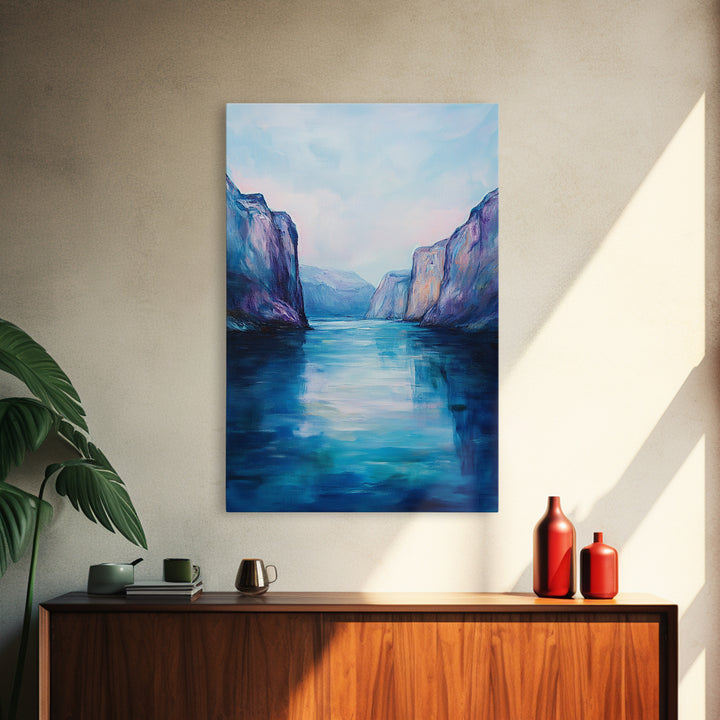 coastal landscape art, framed canvas print, nautical painting, seascape painting, blue and green wall art, ocean painting, gift idea