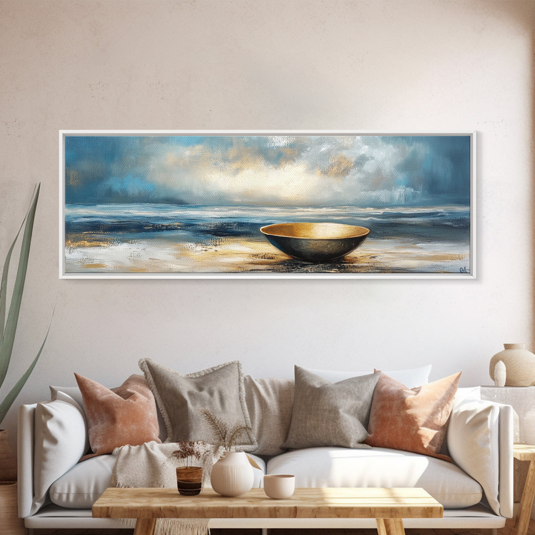 Ocean Bowl Framed Canvas Print, Coastal Zen Wall Art, Beach Minimalist Home Decor, Tranquil Seascape Art, Modern Nautical Wall Decor