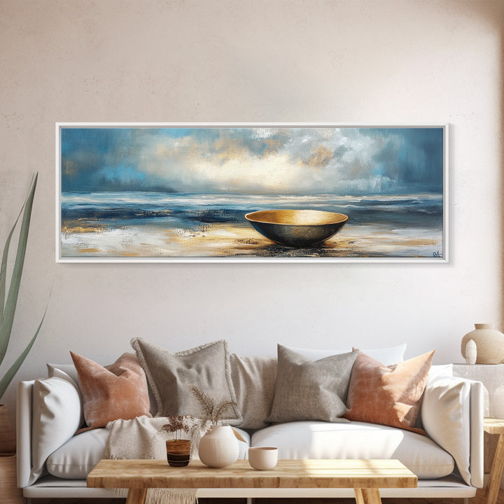 Ocean Bowl Framed Canvas Print, Coastal Zen Wall Art, Beach Minimalist Home Decor, Tranquil Seascape Art, Modern Nautical Wall Decor