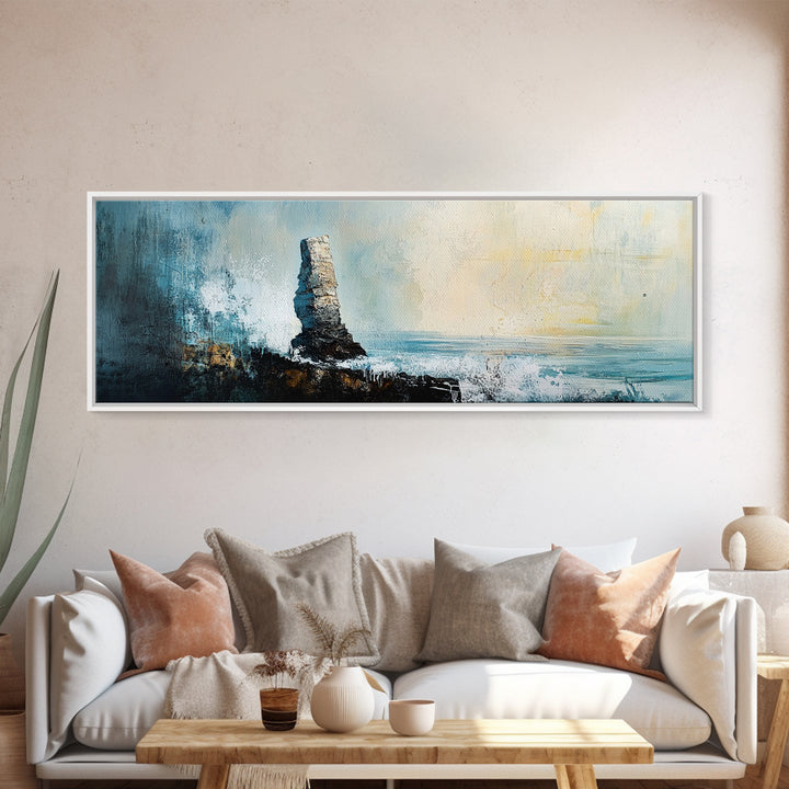 Dramatic Ocean Waves Framed Canvas Print, Moody Seascape Wall Art, Stormy Coastal Painting, Nautical Home Decor, Minimalist Art