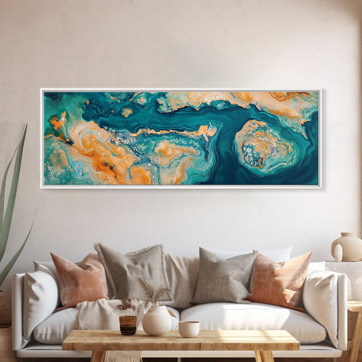 Abstract Ocean Map Painting, Modern Coastal Art, Nautical Wall Decor, Blue and Gold Artwork, Beach House Decor, Living Room Art