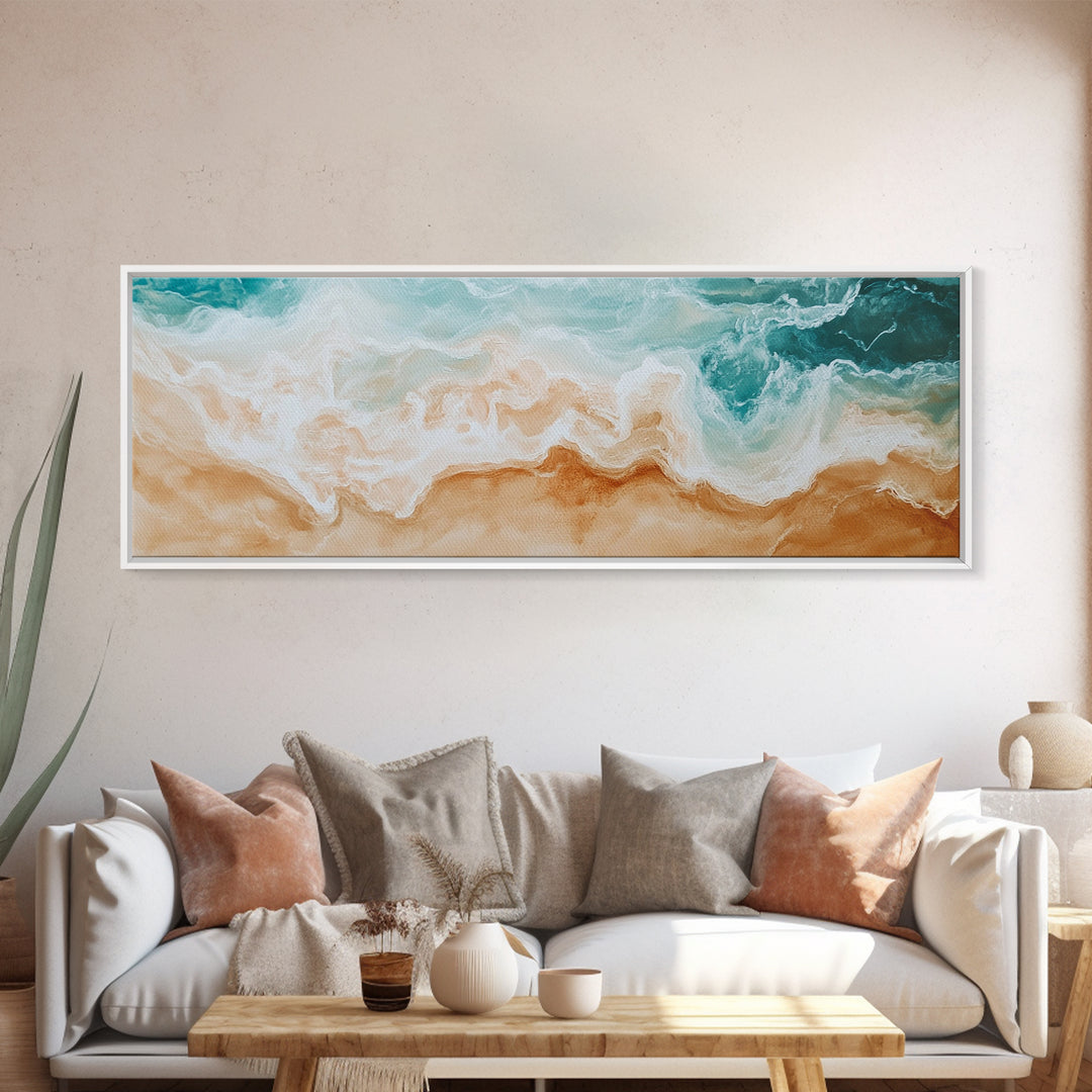 Coastal Beach Waves Painting, Serene Ocean Art, Abstract Shoreline Wall Decor, Neutral Beach House Decor, Modern Living Room Art