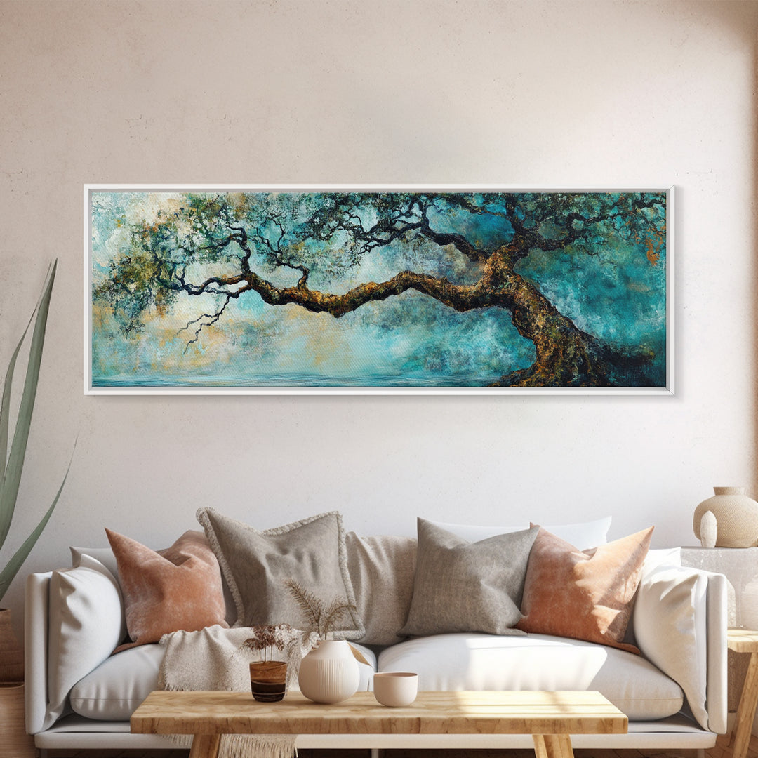 Ancient Oak Tree Framed Canvas Print - Moody Nature Wall Art, Dreamy Landscape Painting, Rustic Living Room Decor, Boho Tree Artwork