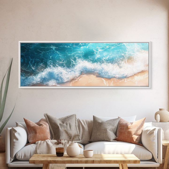 Beach Waves Canvas Print Tropical Shoreline Painting, Blue Ocean Art, Coastal Wall Decor, Relaxing Home Decor, Large Summer Wall Art
