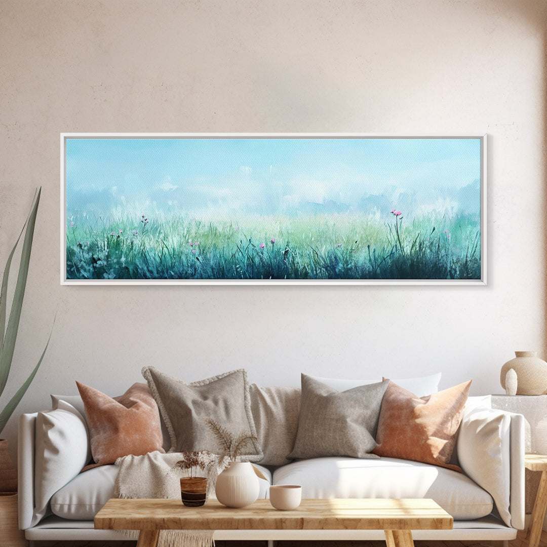 Dreamy Meadow Painting Framed Canvas Print - Soft Pastel Wildflower Art, Peaceful Nature Wall Decor, Bedroom BAesthetic, Gift Idea