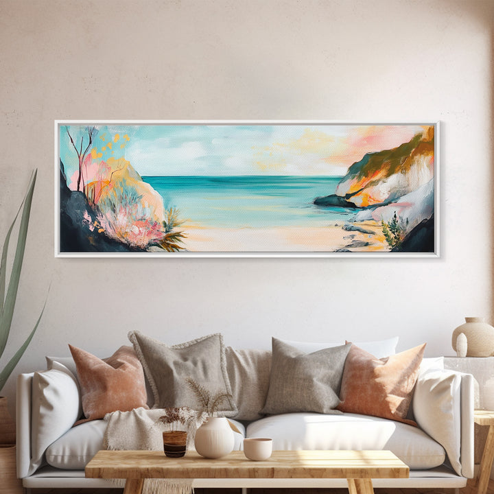 Abstract Beach Painting Soft Pastel Coastal Art Minimalist Boho Seaside Wall Decor Tranquil Ocean Artwork Bedroom Office