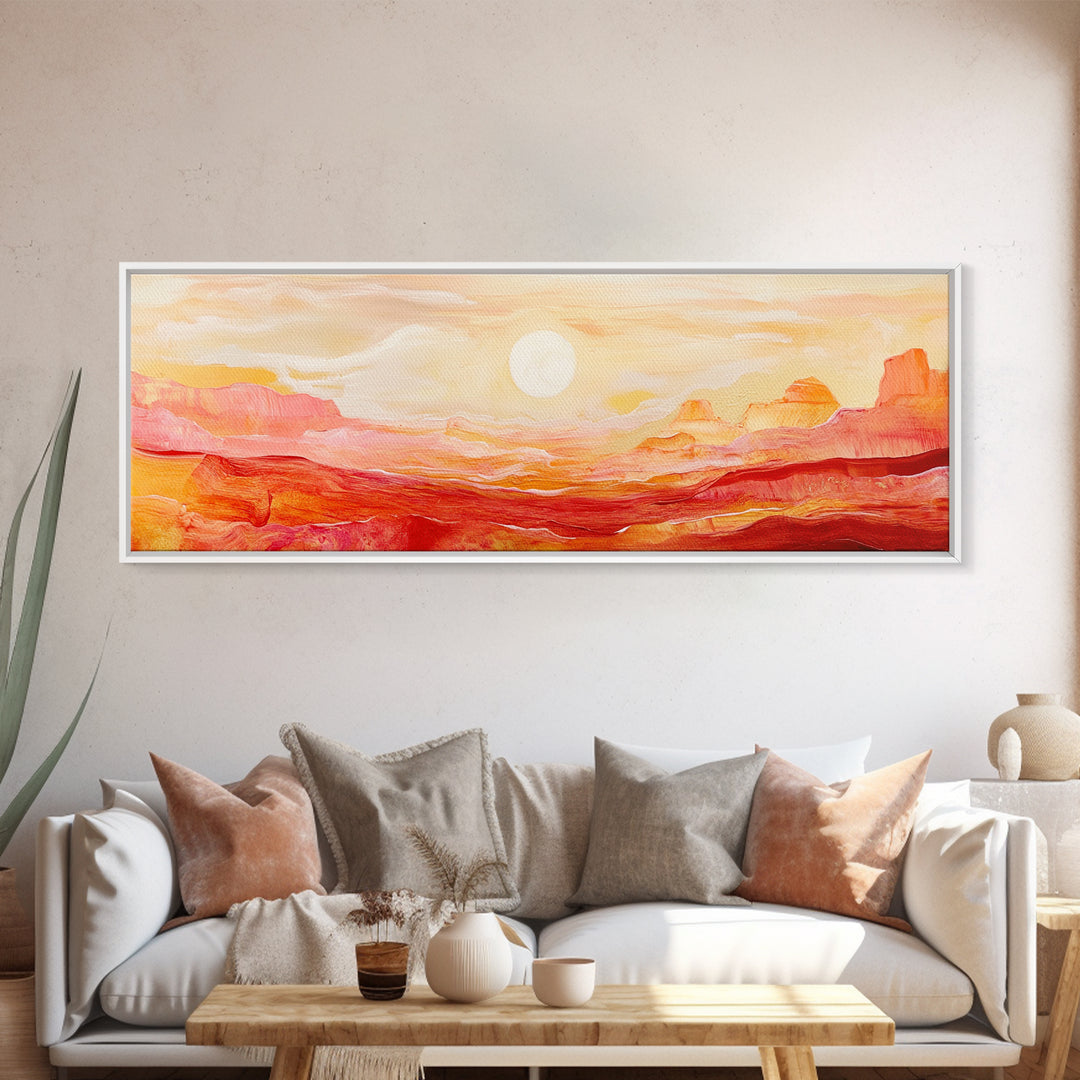 Desert Sunset Painting Warm Abstract Southwest Wall Art Minimalist Mountain Landscape Artwork Boho Home Decor Canvas Print