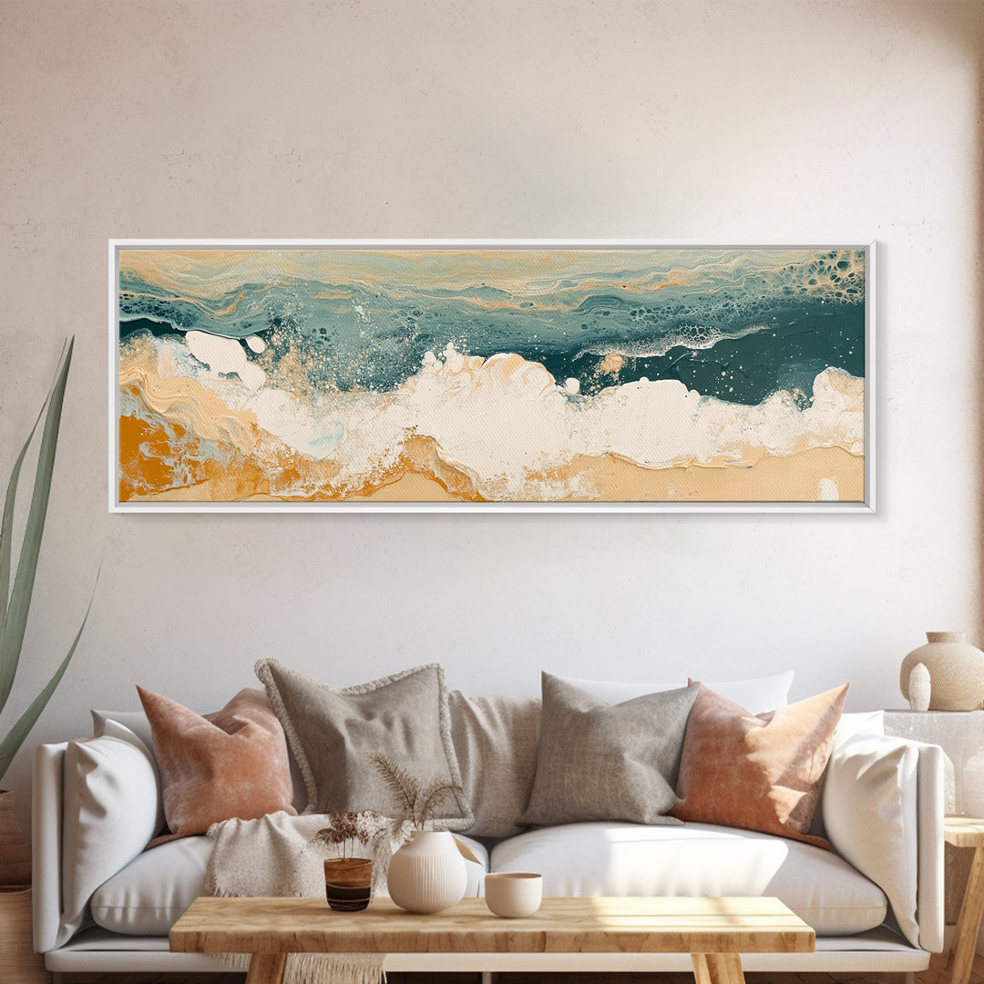 Abstract Ocean Waves Framed Canvas Print Coastal Wall Art, Beach House Decor, Modern Seascape, Large Wall Art, Minimalist Art
