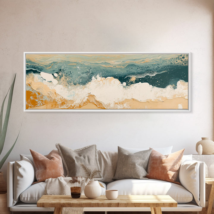 Abstract Ocean Waves Framed Canvas Print Coastal Wall Art, Beach House Decor, Modern Seascape, Large Wall Art, Minimalist Art